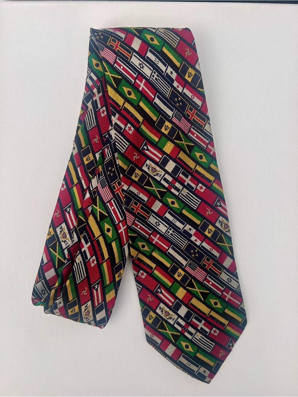 Vintage J Crew Mens Tie International Flags 100% Cotton Handmade USA